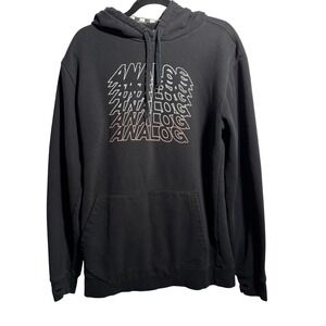 Analog Mens Large Black Pullover Hoodie Sweatshirt Check Checkerboard‎ Hood L